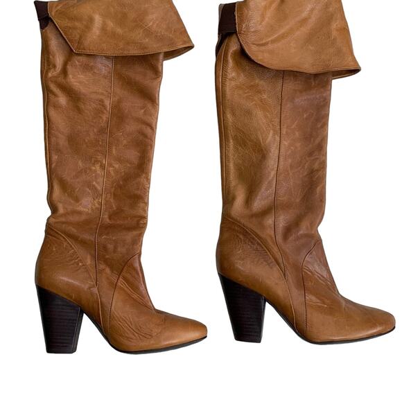 Brazilian over the knee chunky heel leather tan boots women’s 7 1/2 M - Picture 2 of 11
